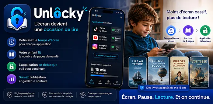Présentation de l'application Unlocky : temps d'écran, lecture et contrôle parental